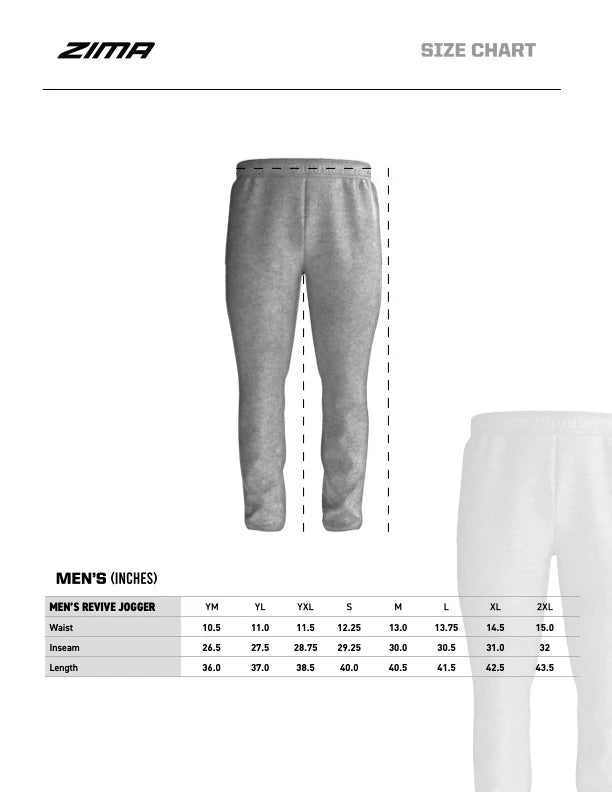 Revive Jogger Size Chart