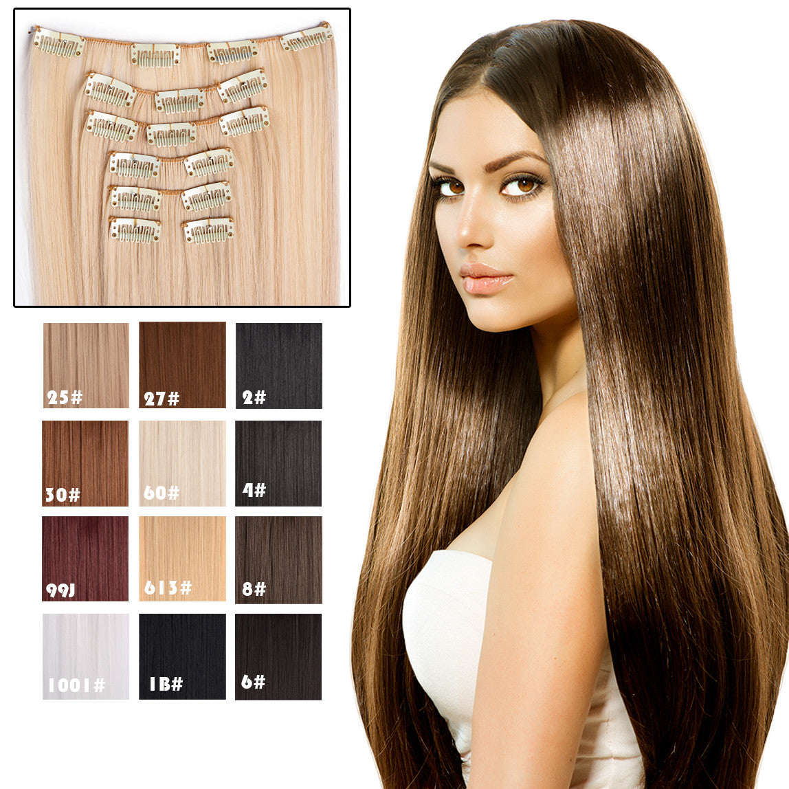6Pcs/Set 24 16 clips Long Straight Synthetic Hair Extensions