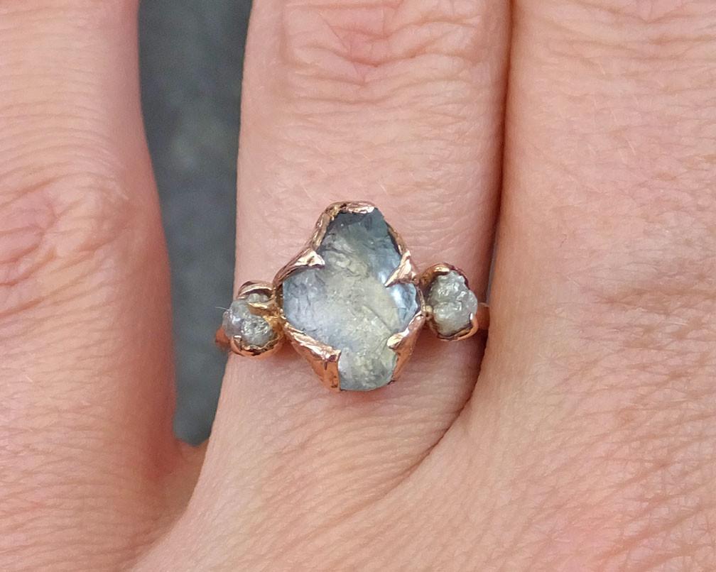 Raw Uncut Aquamarine Diamond Rose Gold Engagement Ring