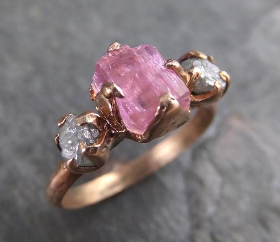 Raw Rough Pink Topaz Diamond 14k Gold Engagement Ring Wedding Ring One ...