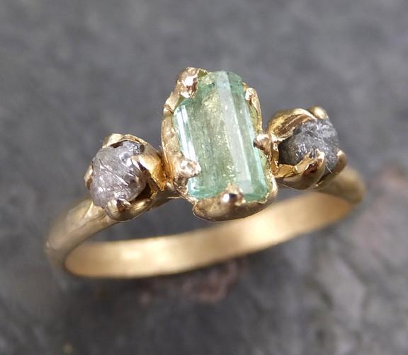 Raw Sea Mint green Tourmaline Diamond Gold Multi stone Engagement Wedd ...