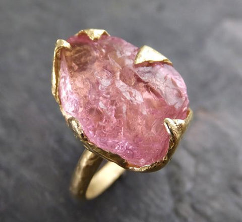 Raw Rough Pink Topaz 18k yellow Gold Ring One Of a Kind Gemstone Ring ...