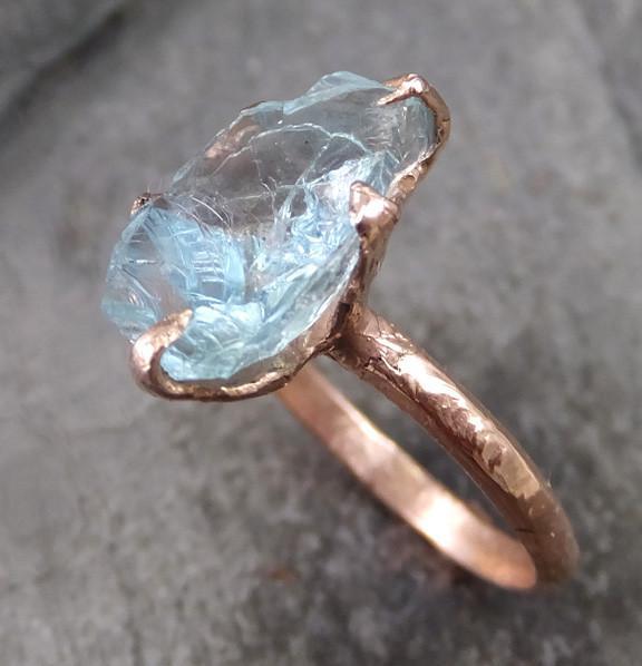 Raw Uncut Aquamarine Ring Solid 14K Rose Gold Ring wedding engagement ...