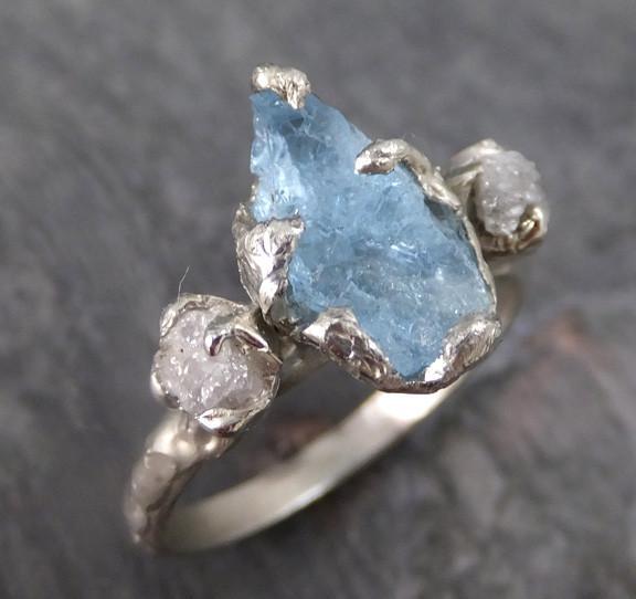 Aquamarine Diamond White Gold Engagement Ring Wedding Raw Uncut Custom ...
