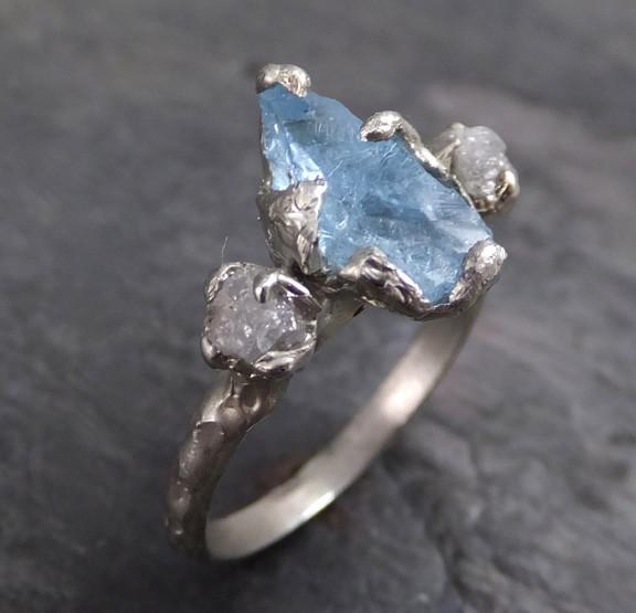 Aquamarine Diamond White Gold Engagement Ring Wedding Raw Uncut Custom ...