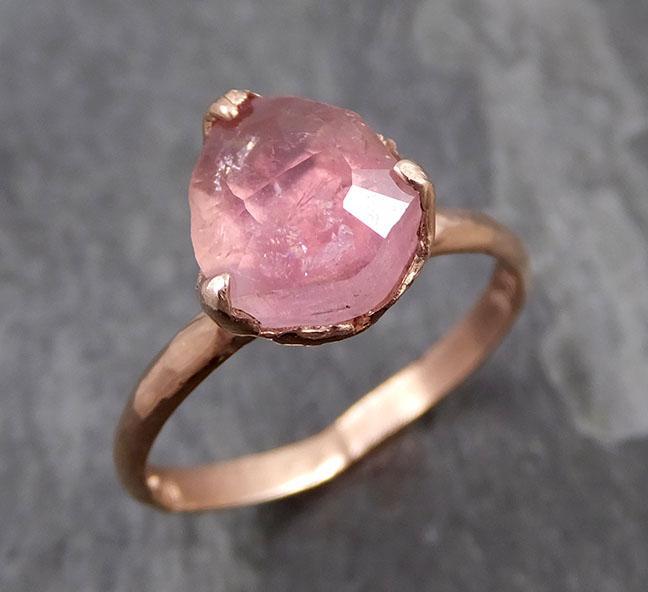 Partially faceted Pink Tourmaline Rose Gold Ring Gemstone Solitaire re ...