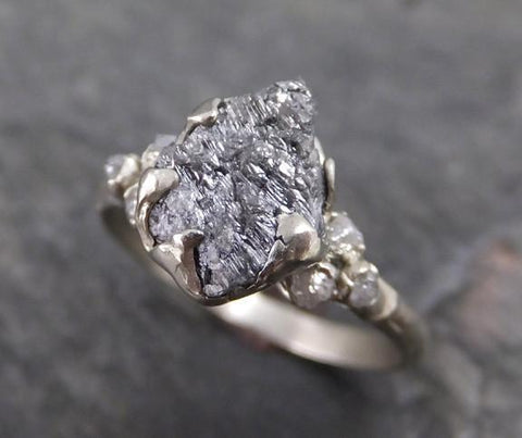 Rough Diamond Engagement Ring Raw 14k White Gold Wedding Ring Wedding Set diamond three stone Rough Diamond Ring 0117 - Gemstone ring by Angeline