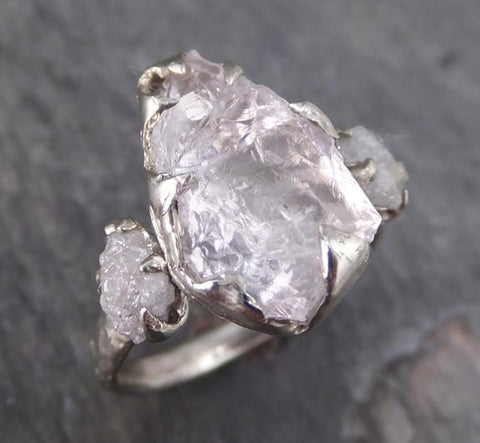 Raw Morganite Diamond White Gold Multi stone Engagement Ring Wedding R ...