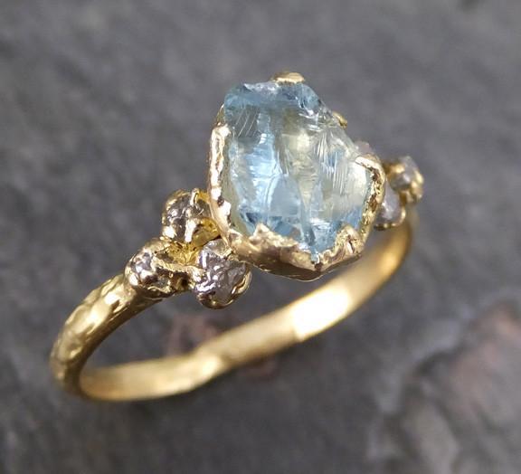 Raw Uncut Aquamarine Diamond Gold Engagement Ring Wedding 18k Ring Cus ...