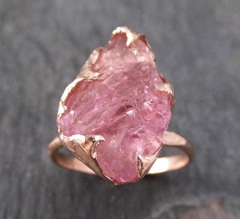 Raw Rough Pink Topaz Rose Gold Ring One Of a Kind Gemstone Ring Recycl ...