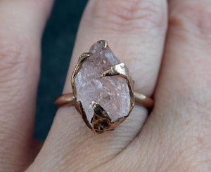 Raw Rough Morganite Diamond 14k Rose gold Ring Gold Pink Gemstone Cocktail Ring Statement Ring Raw gemstone Jewelry by Angeline - by Angeline