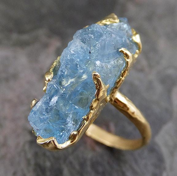 Raw Uncut Aquamarine Ring Solid 18K Gold Ring wedding engagement Rough ...