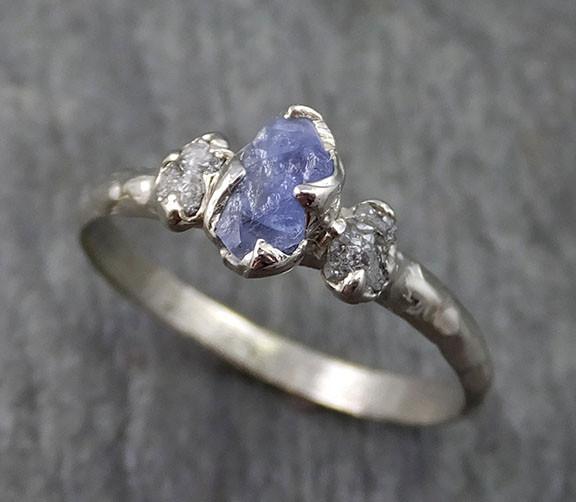 Raw Sapphire Dainty Diamond White Gold Engagement Ring Wedding Ring Cu ...