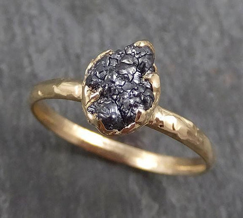 Rough Raw Black Diamond Engagement Ring Raw 14k yellow Gold Wedding Ri ...