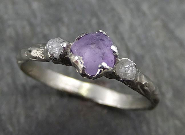 Raw Sapphire Diamond White Gold Engagement Ring Purple Multi stone Wed ...