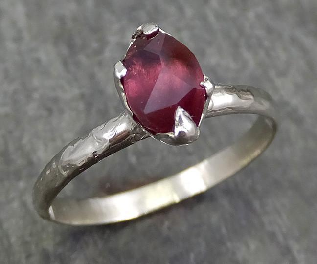 Partially faceted Natural Garnet Gemstone ring Recycled White Gold One ...