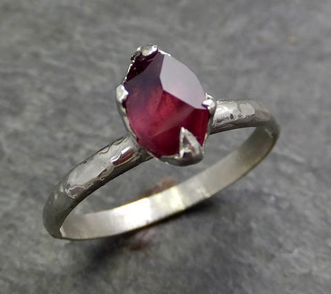 Partially faceted Natural Garnet Gemstone ring Recycled White Gold One ...