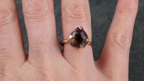 Partially faceted Tourmaline Solitaire 14k Rose Gold Engagement Ring One Of a Kind Gemstone Ring byAngeline 1168