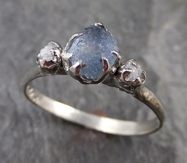 Raw Sapphire Diamond White Gold Engagement Ring blue Multi stone Weddi ...