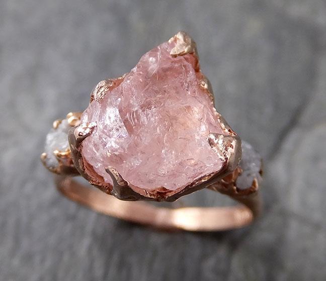 Raw Morganite Diamond Rose Gold Engagement Ring Multi ...