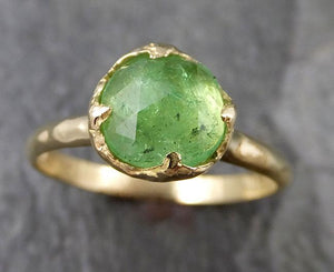 Fancy cut green Garnet Yellow Gold Ring Gemstone Solitaire recycled 18k statement cocktail statement 1235