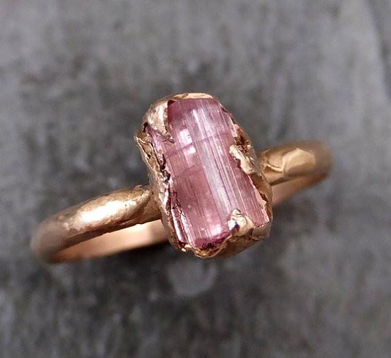 Raw Pink Tourmaline Rose Gold Ring Rough Uncut Pastel Pink Gemstone Pr ...