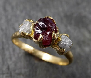 Raw Rough Ruby Diamond Engagement Ring 14k yellow gold red Gemstone Engagement birthstone Right Hand Ring Multi Stone byAngeline 1440