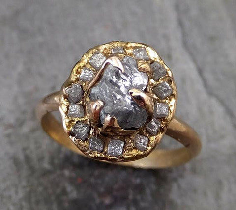 Raw Diamond Multi stone Halo Engagement Ring Rough 18k Yellow Gold Wed ...