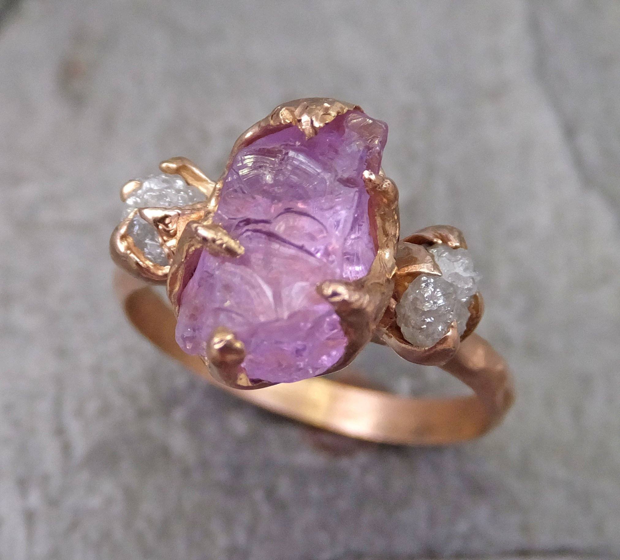  Raw  Spinel Diamond Rose Gold Multi stone Engagement Ring  