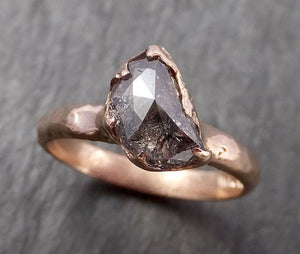 Faceted Fancy cut Salt and pepper Half Moon Diamond Engagement 14k Rose Gold Solitaire Wedding Ring byAngeline 1626