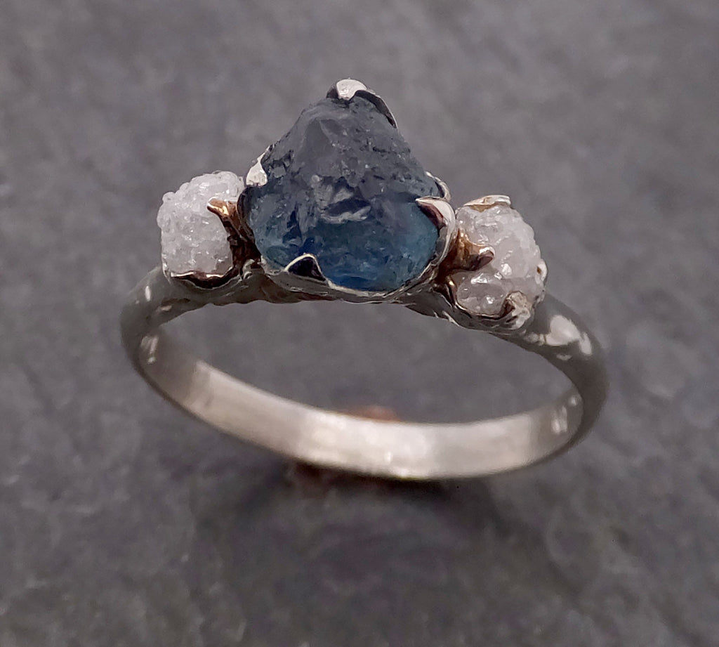 Raw Montana Sapphire Diamond White Gold Engagement Ring blue Multi sto ...