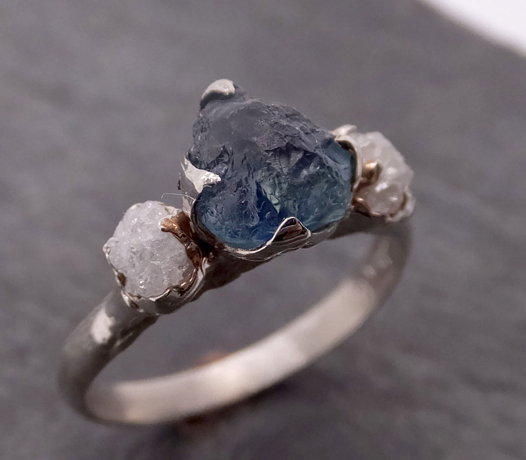 Raw Montana Sapphire Diamond White Gold Engagement Ring blue Multi sto ...