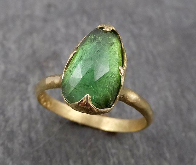 Fancy cut Green Tourmaline Yellow Gold Ring Gemstone Solitaire recycled 18k statement cocktail statement 1802