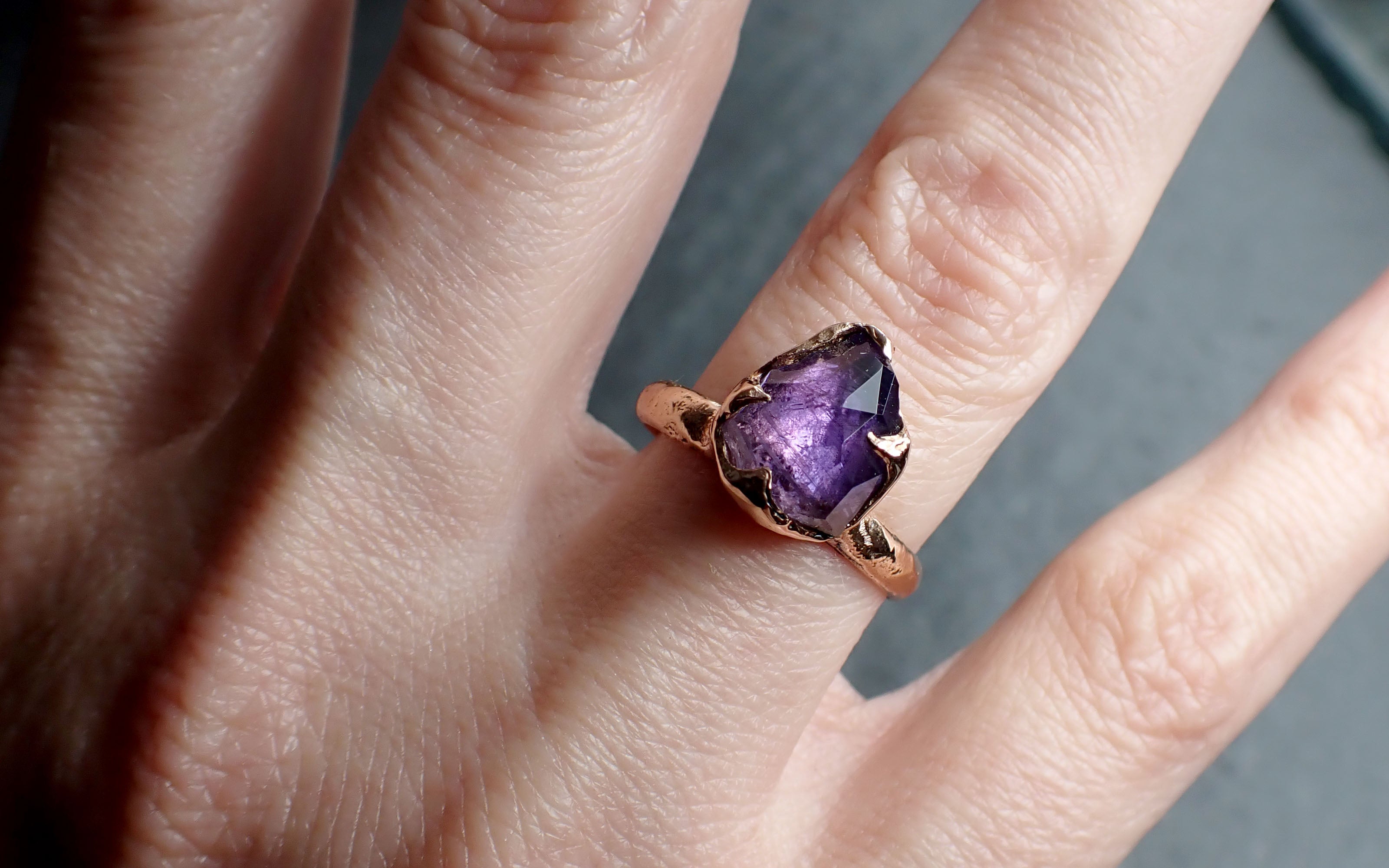 Partially Faceted Purple Sapphire 14k rose Gold Engagement Ring Wedding Ring Custom One Of a Kind Gemstone Ring Solitaire 2537