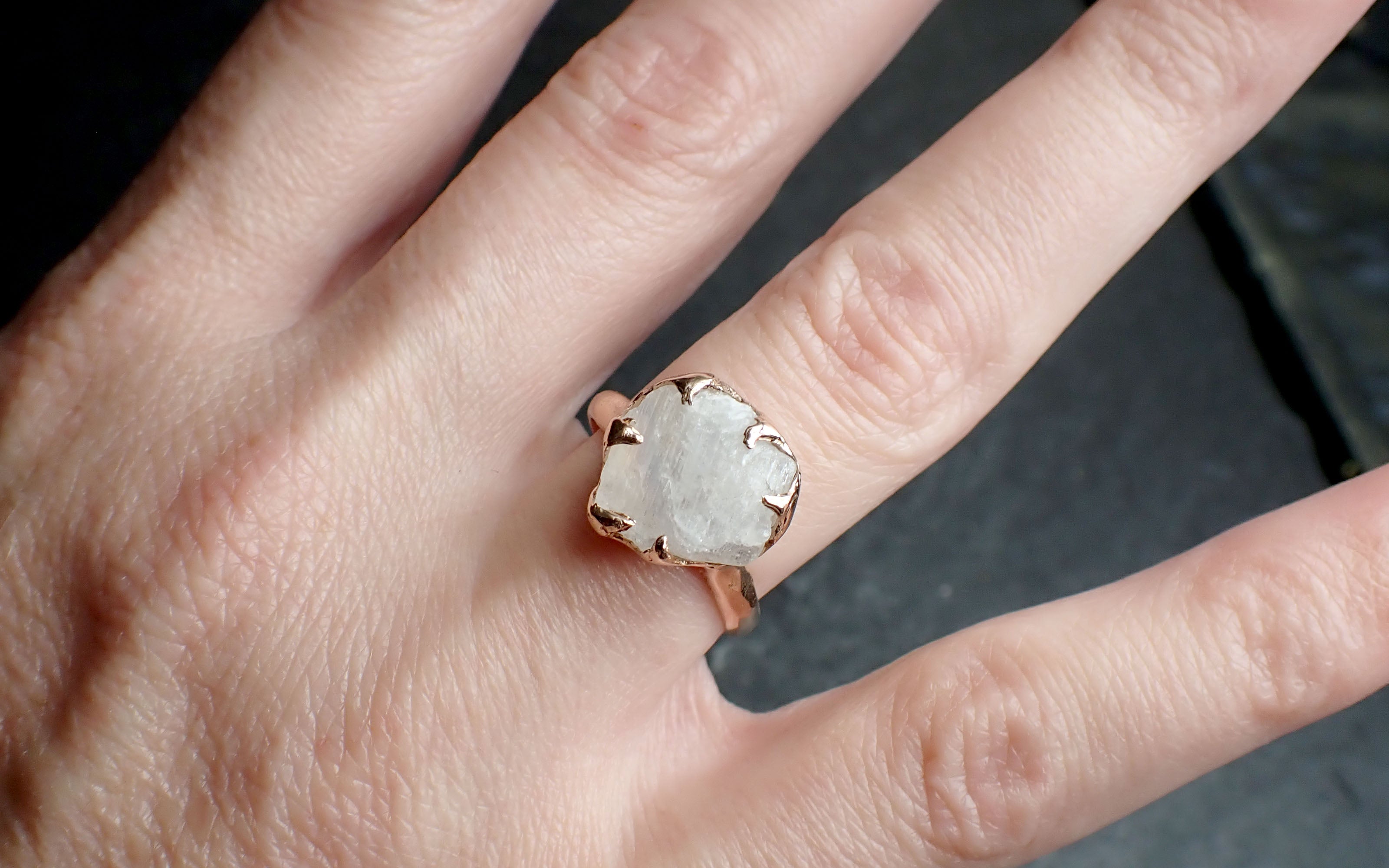 Rough Moonstone 14k Rose Gold Ring Gemstone Solitaire recycled statement cocktail statement 2545