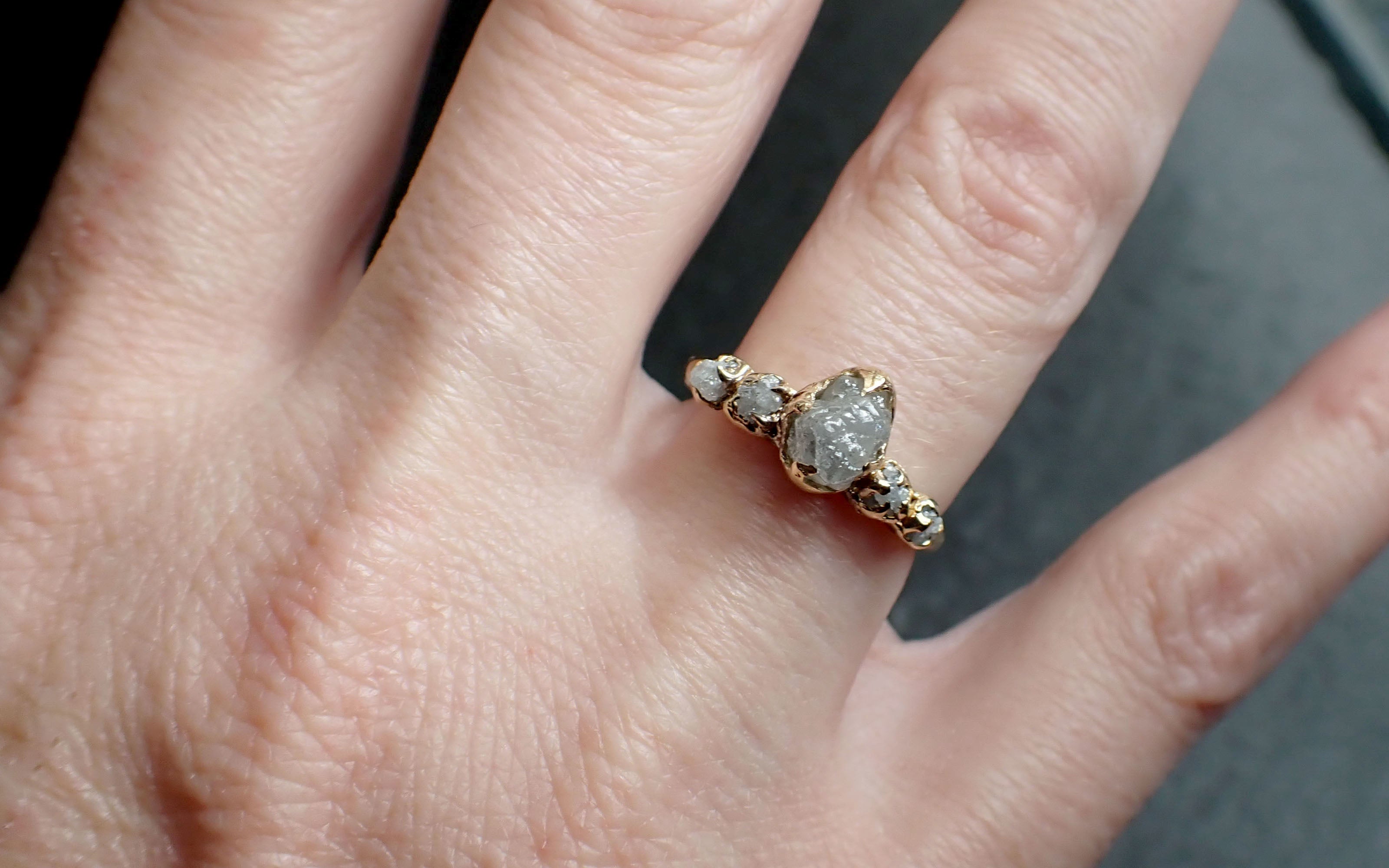 Raw Diamond gold multi stone Engagement Wedding Rough Diamond Ring 2562