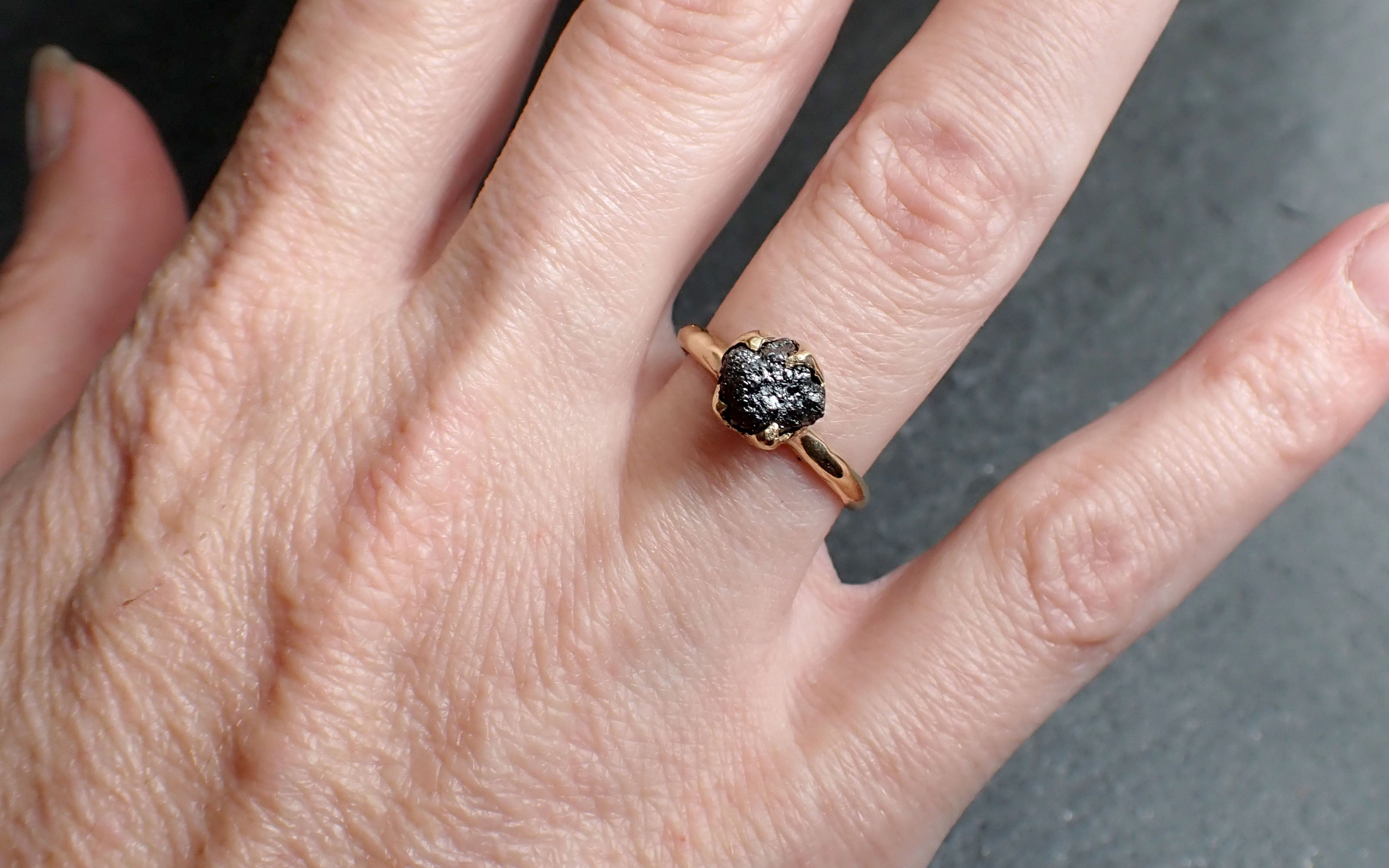 Raw black Diamond Solitaire Engagement Ring Rough Uncut gemstone gold Conflict Free Black Diamond Wedding Promise 2559