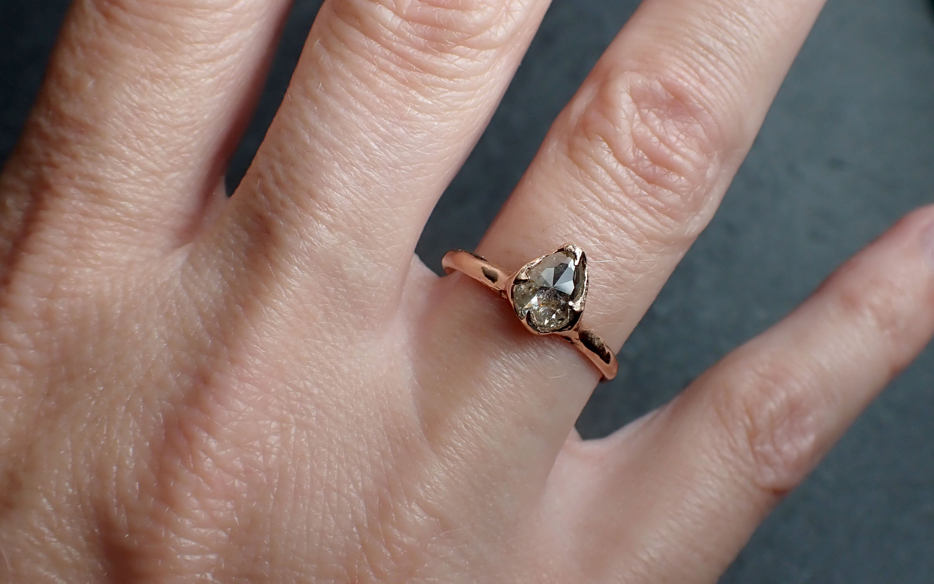 Faceted Fancy cut Salt and Pepper Diamond Solitaire Engagement 14k Rose Gold Wedding Ring byAngeline 2588