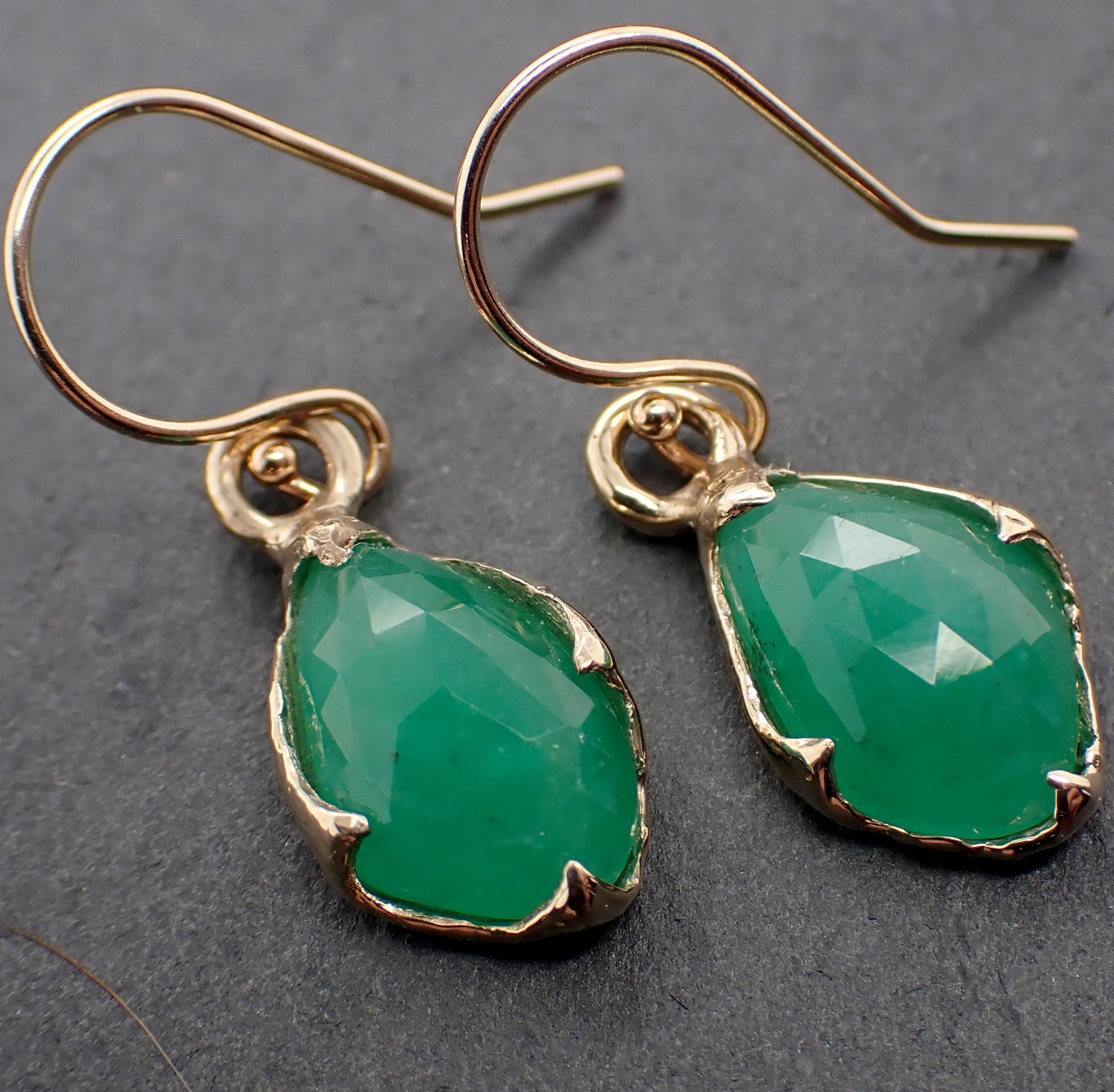 Emerald Fancy cut dangle earrings 14k 3324 | by Angeline