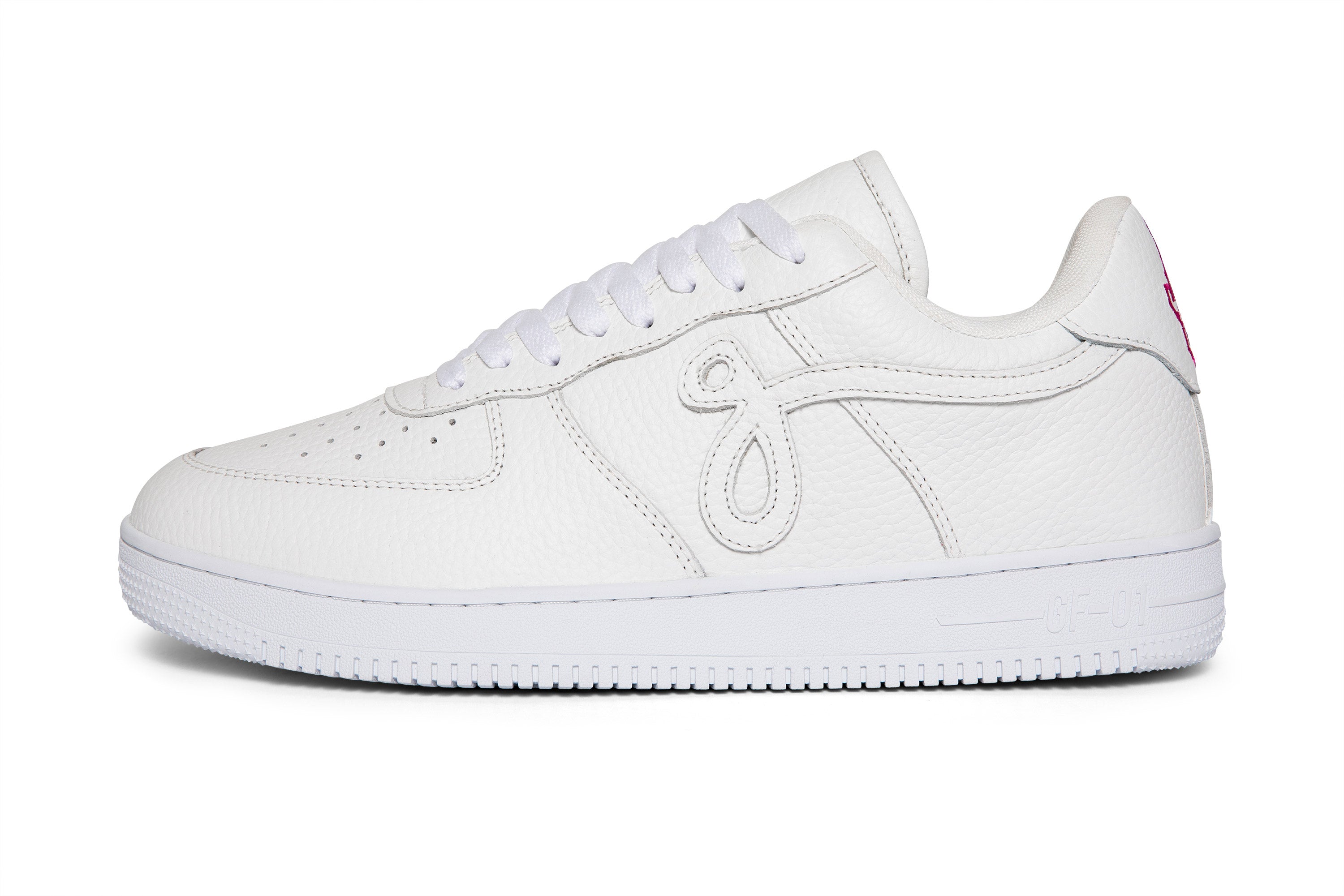 GF-01 By John Geiger "White Pebbled Leather/ Pink Embroidery "