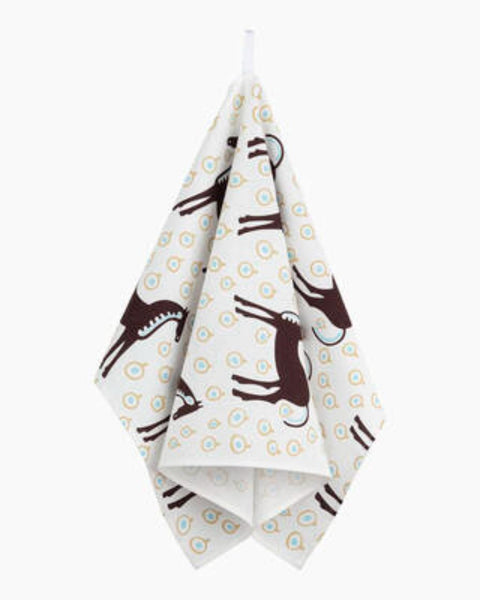 MARIMEKKO | Musta Tamma Tea Towel - White/Dark Brown/Light Blue