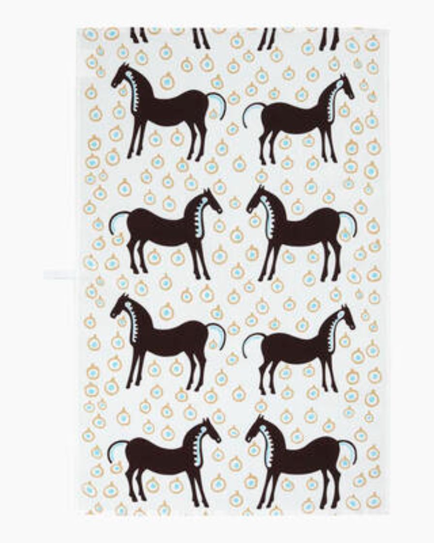 MARIMEKKO | Musta Tamma Tea Towel - White/Dark Brown/Light Blue