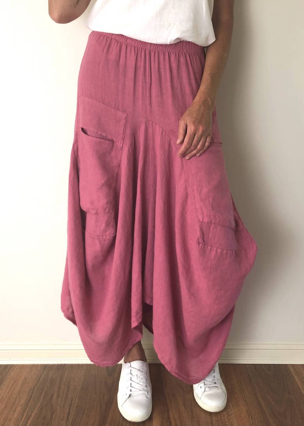 TALIA BENSON Harem Italian Linen Skirt - Rasberry | Zabecca Living ...