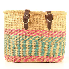 APANA: Handcrafted Pink and Turquoise Stripe Oblong Bike Bas: Medium