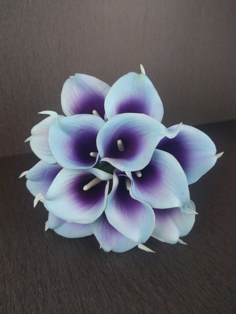 Aqua Blue Purple Calla Lily Wedding Bouquet Collection Detail