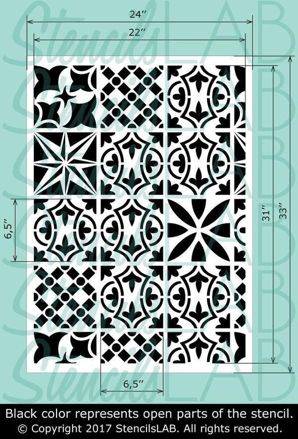 MADISON Tile Stencil - Patchwork Wall Stencil- Kitchen Wall Stencil - StencilsLab Wall Stencils