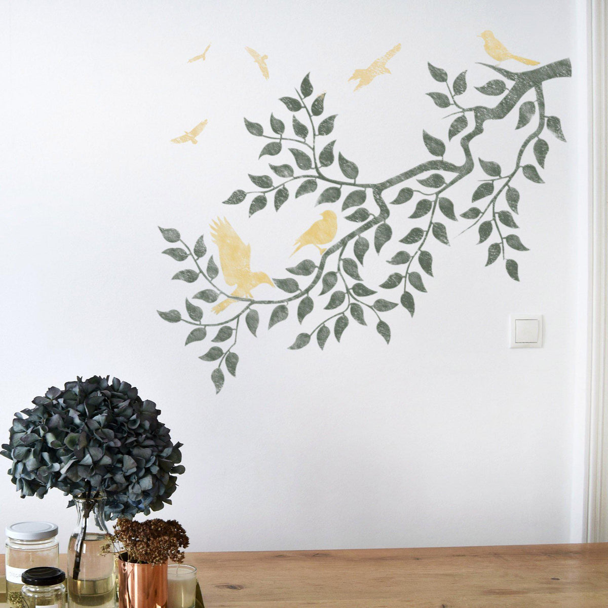 Wall Stencil - Birds On A Branch Wall Stencil - Original Floral Stenci ...