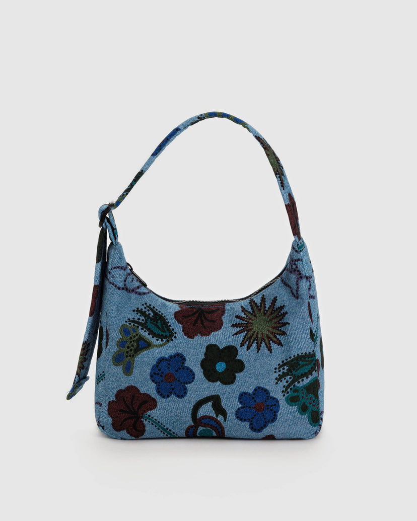 Mini Nylon Shoulder Bag in Digital Denim Birds