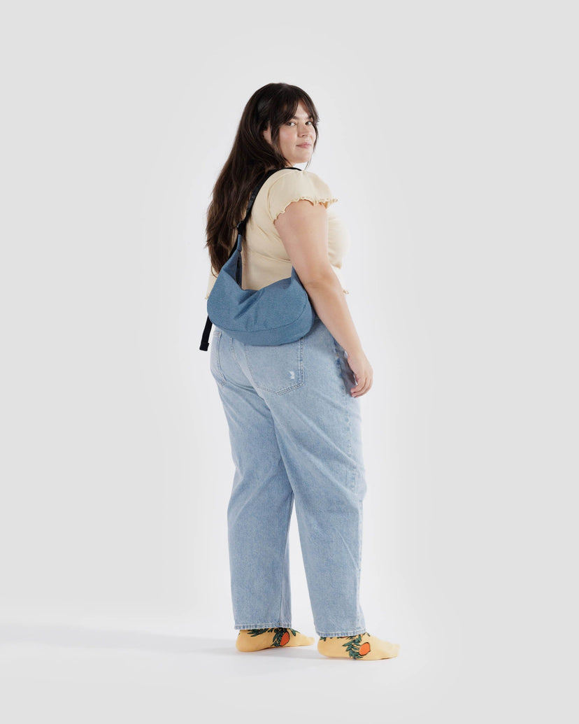 Medium Nylon Crescent Bag in Digital Denim