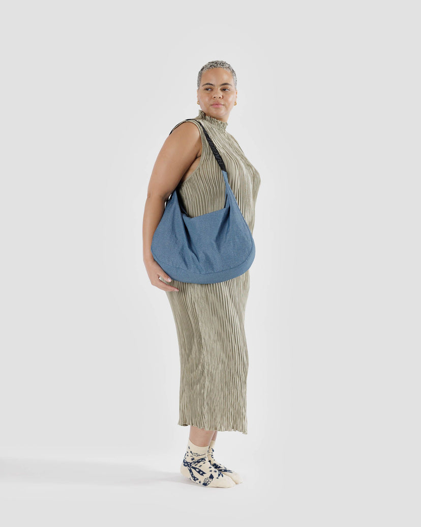 Large Nylon Crescent Bag in Digital Denim
